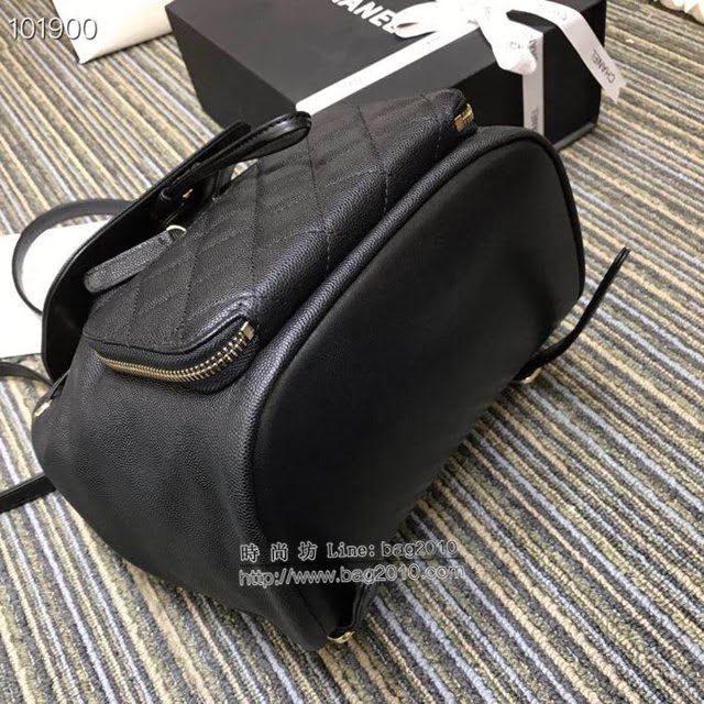 Chanel女包 香奈兒專櫃最新款女士後背包 Chanel黑色球紋雙肩背包 A93748  djc4323